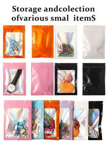 100/50/20/5pcs Reusable Ziplock Bags, Various Sizes Reusable Ziplock Bags, Transparent Holographic PVC Jewelry Bags, Colorful Plastic Aluminum Foil Bags, Multiple Sizes And Colors Available - Multicolor - View 12