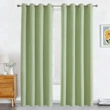 1pc Solid Color Polyester Curtain, Blackout Curtain To Darken Room During Power Outage, Heat Insulating Curtain For Kitchen, Dining Room, Living Room, Bedroom - Green - View 26