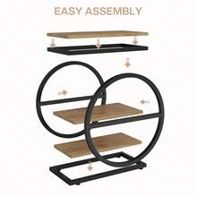 Side End Table With 3 Storage Shelves, Industrial Sofa Table With Round Metal Frame For Living Room, Engineered Wood Nightstand For Bedroom, Oak - Nâu nhạt và đen - Xem 6