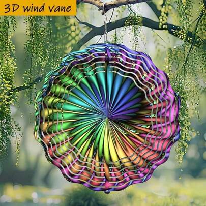 1 chiếc chuông gió cầu vồng - Chuông gió kim loại 10 inch, móc xoay 360°, không cần pin, thích hợp trang trí sân vườn ngoài trời, vật trang trí sân vườn phẳng 2D