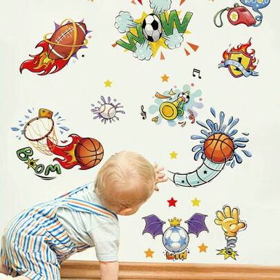 1pc, Multi-Size, Removable PVC Self-Adhesive Wall Sticker, Children's Room Decor Wall Sticker, Reading & Learning, Kicking Football Boy, Colorful Football World, Sports Enthusiast, 3D Racing Car, Cartoon Decorative Wall Sticker, Suitable For Bedroom, Living Room, Study, Dining Room, Bathroom, Home Wall Decor, Room Decoration
