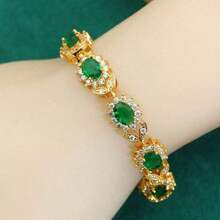 1pc Light Luxury, Elegant & Minimalist Gold Plated Flower Decor Cubic Zirconia Link Bracelet, Perfect Gift For Valentine's Day, Mom & Mother's Day - 綠色 - 查看 5