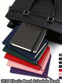 1Pc 2026 Weekly & Monthly Planner, 12 Month Agenda Schedule Book With Elastic Band, Hardcover PU Leather Diary With Bookmark Ribbon & Pen Loop, 7 Colors Available For Work School - Multicolor - View 4