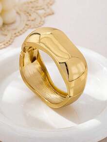 3pcs/Set Minimalist Geometric Asymmetrical Teardrop Shaped Metal Bangle Bracelet Set, Thick Solid Gold-Tone Alloy Material, Suitable For Women - 金色 - 查看 5