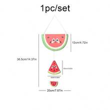 Summer Party & Vacation Fruit & Ice Cream Wooden Hanging Decor, Birthday Party Entrance Ornament, Watermelon, Strawberry, Pineapple, Coconut Background Wall Banner - Summer - View 3