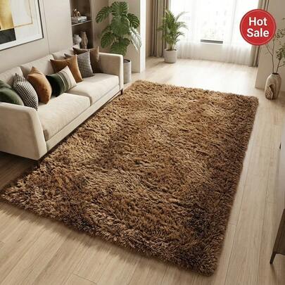 1 件装超柔软长毛地毯 - 混色，暖棕色 | 如云般舒适防滑 | 卧室和客厅温馨家居装饰
