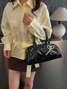 Túi hình quả bóng bowling thiết kế độc đáo năm 2026, túi baguette đa năng thời trang mới năm 2026 dành cho nữ. - màu đen - Xem 3