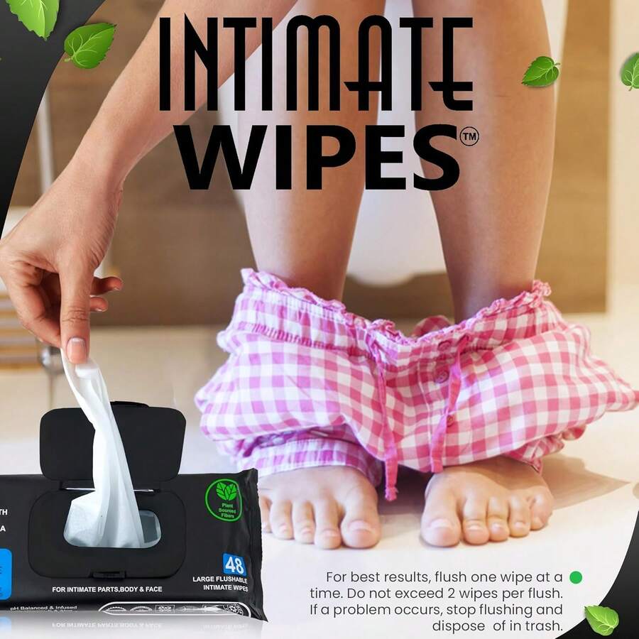 WIPES ™   By  KIT ® , 48 Large Hygiene Wipes, PH Balanced, Hypoallergenic, Fragrance Free, Infused With Vitamin-E, Chamomile & Aloe Vera, For Intimate Parts, Body & Face - 1 - Xem 1
