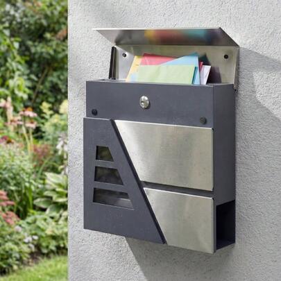 Weatherproof Wall-Mounted Mailbox With Newspaper Holder And 2 Keys For Exterior Walls, Dark Grey.