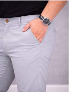 Men's Plus Size Tailored Twill Trousers With Cotton And Elastane, Assorted Colors - 冰 - 查看 4