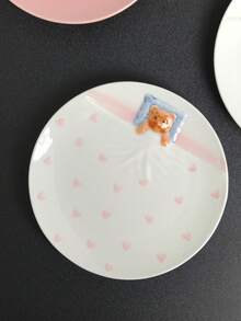 Cabin Kangaroo 1 pieza Plato de cerámica con patrón de oso 3D lindo, plato de cena con diseño de oso en relieve kawaii, plato estético para postres y desayuno, apto para microondas, adecuado para decoración del hogar y regalos - Multicolor - Ver 8