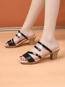ABZT Giày sandal cao gót màu đen trơn thời trang mùa hè cho nữ, dép lê casual ngoài trời, giày Sweet Mother. - màu đen - Xem 3