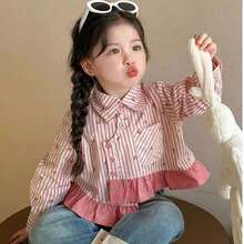 Girls Long Sleeve Blouse, Toddler/Little Young Girl Asymmetric Striped Bow Casual Shirt, Princess Versatile Daily Wear - Watermelon Pink - View 9