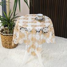 HXARTMIS 1PC White & Coffee Dual-Color Daisy Hollow Crochet Lace Rectangular Tablecloth, Sheer Mesh Floral Table Cover With Wavy Edge, Suitable For Wedding, Tea Party, Kitchen - White Coffee - View 20