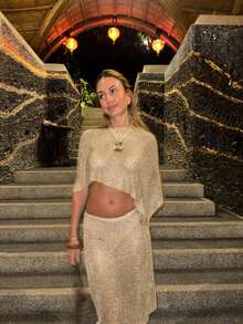 Women's Minimalist Elegant Knit Two Pieces Set, Casual Chic Style, Spring/Summer - Khaki - View 2