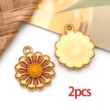 2件装镀金不锈钢珐琅花叶吊坠，高品质可爱DIY工艺品配件，适用于项链、手链、珠宝制作 - 彩色 - 查看 31
