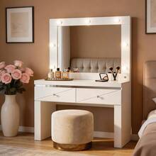Modern Style Vanity Table With Mirror And Lights For Daily Makeup – Dressing Table - White - View 1