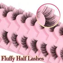 10 Pairs Transparent Short Soft 3D Faux Mink Lashes With Cat Eye Effect (JA2505) - Black - View 3