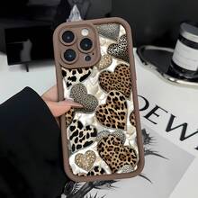 Corazones con estampado de leopardo sobre fondo blanco.funda de teléfono Fundas compatibles con ,Apple,VIVO,OPPO,,, y Honor.Fabricadas en silicona TPU,ofrecen protección contra golpes y caídas. - Marrón - Ver 1