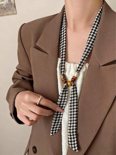 1 chiếc khăn lụa nhỏ đính hạt in họa tiết Bohemian – Dây ruy băng đa năng, phụ kiện phối hợp trang phục hàng ngày/đi làm/dự tiệc.