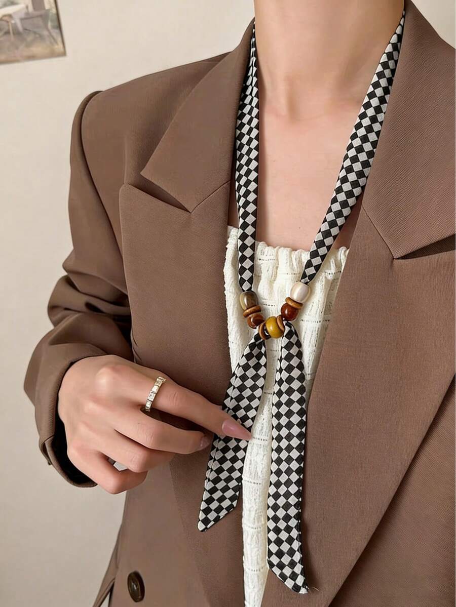 1 pieza Pañuelo de seda pequeño con estampado bohemio y cuentas - Accesorio multiusos para el cuello, coordinación de atuendos diarios/de trabajo/de fiesta, playa, vacaciones - Multicolor - Ver 1