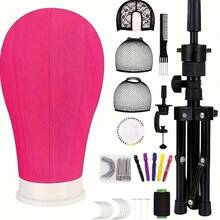 Mannequin Head Training Set - Professional Wig Display Stand, Includes Canvas Head Base, T-Shaped Pins, Wig Cap, Suitable For Hairstyle Design Practice, Unisex Adult Style (Gift Set Includes Full Kit/Desktop Stand Only) - Multicolor - View 15