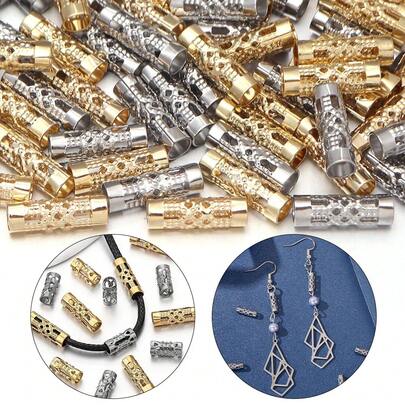 10/20 hạt/gói hạt thép không gỉ rỗng, 4x12mm, hạt ống rỗng họa tiết hoa cổ điển dùng làm vòng tay, vòng cổ, phụ kiện làm trang sức DIY.