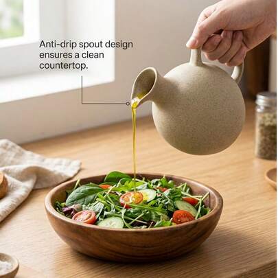 500ml (17oz) Round Ceramic Oil Bottle With Soft Cork Stopper, Leak-Proof Kitchen Condiment Dispenser For Olive Oil, Soy Sauce, Vinegar & Peanut Oil, Durable Home Cooking Essential For Kitchen Countertop Decor