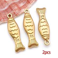2件套不锈钢海洋动物吊坠，金色海洋鱼形吊坠，夏季海滩夏威夷风格，适用于DIY手链、项链、耳环等首饰制作 - 金色 - 查看 15
