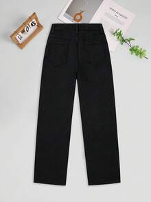 Quần jeans nữ ống đứng cạp cao mới năm 2025 - Chất liệu denim xanh đậm mài bạc, dáng ôm, khóa kéo, có thể giặt máy, kiểu dáng thường ngày đa năng cho mọi mùa, màu đen xuân. - màu đen - Xem 7
