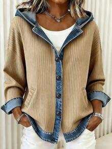 2026 New Plaid Loose Women's Hoodie Cardigan Top - Solid Apricot Color - View 1