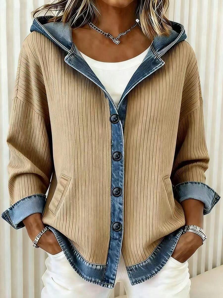 2026 New Plaid Loose Women's Hoodie Cardigan Top - Solid Apricot Color - View 1