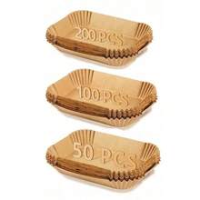 50/100/200 piezas Forros desechables para freidora de aire, aptos para freidoras de aire de doble cesta, accesorios para freidora de aire, a prueba de aceite, impermeables, papel de hornear | Rectangular | (21,8 cm - Marrón) - Marrón - Ver 9