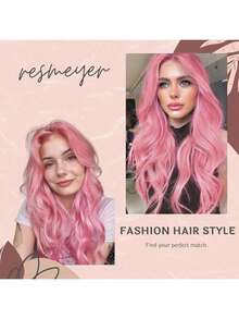 BigTrse Peluca larga ondulada de color rosa de 26 pulgadas con raya al medio para mujeres, peluca ondulada y rizada de aspecto natural de fibra sintética resistente al calor para uso diario y fiestas - Multicolor - Ver 4