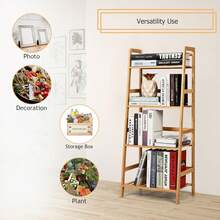 4-Tier Ladder Shelf, Bamboo Plant Stand Rack, Freestanding Bookshelf, Multifunctional Storage Shelves, Flower Stand Rack Holder - Tự nhiên - Xem 4
