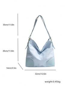 【复古水洗托特包 - 做旧五金单肩包，适合成熟女性，多隔层防水，焦糖棕色极简风格，适合通勤、上学、逛街，四季皆宜】 - 淺藍色 - 查看 6