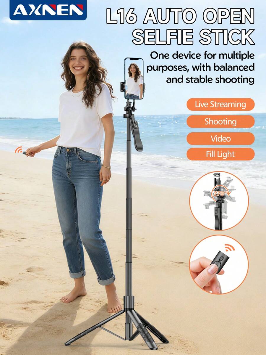 Trípode de palo de selfie portátil con luz de relleno, soporte de piso de aleación de aluminio extensible, soporte de teléfono giratorio 360°, con control remoto, luz de relleno ajustable fría/natural/cálida, adecuado para estabilización de grabación de teléfono inteligente, fotografía, transmisión en vivo, vlogging