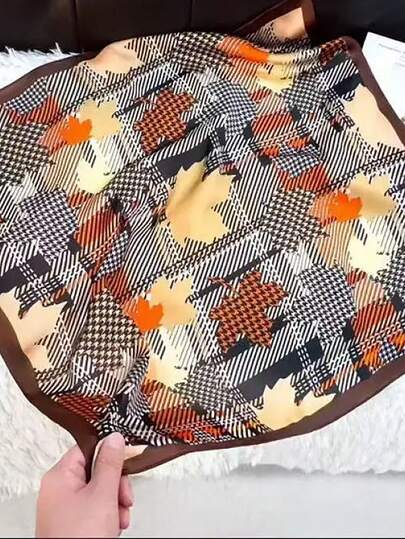 Metal Horseshoe Chain Faux Silk 70cm Square Scarf, Lightweight Neck Scarf, Suitable For Spring, Summer, Autumn