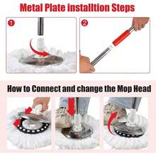 360° Rotating Spin Mop & Bucket With Wringer, Floor Cleaning System With Extended Long Handle, Equipped With Multiple Microfiber Mop Refills, Portable Household Cleaning Tool For Indoor Hard Floor Washing - 白色的 - 查看 4