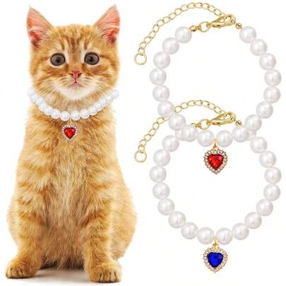 1PC Pet Pearl Adjustable Collar Cat Jewelry Pendant Princess Gem Necklace Dog Sweet Decorations Puppy Rhinestone Collar Accessories