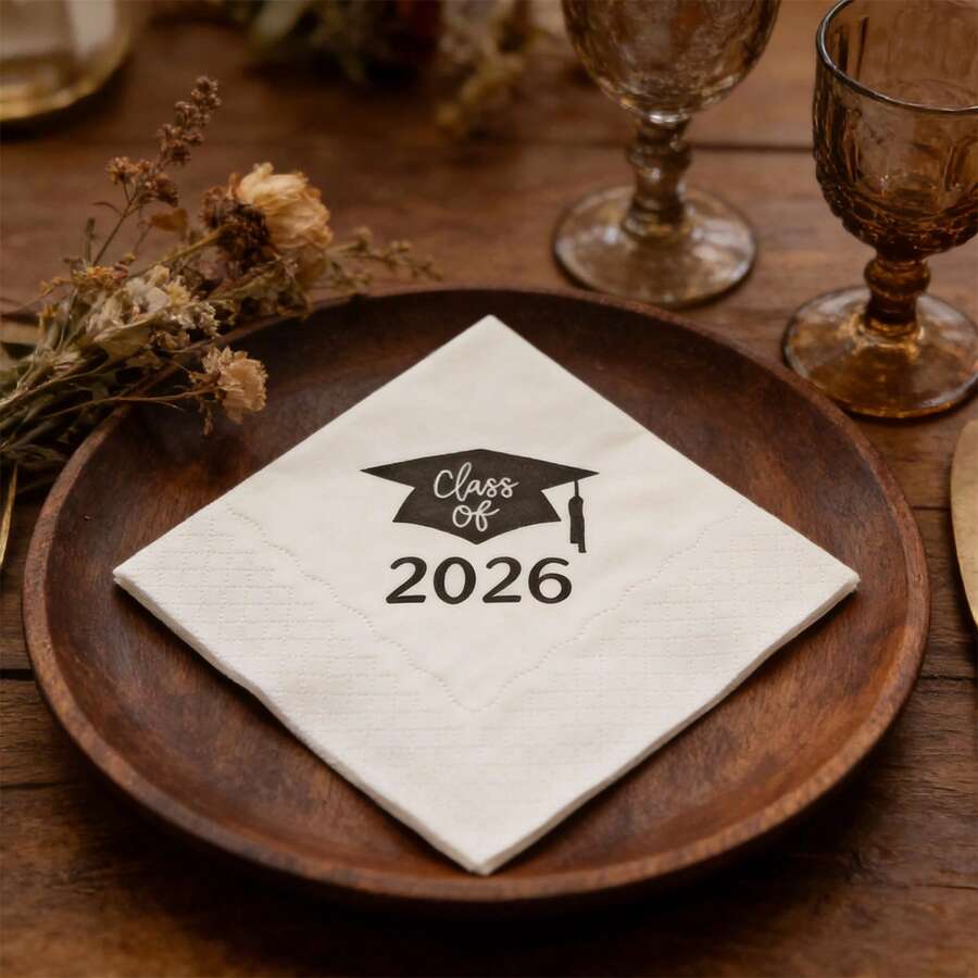 50张/袋 2026毕业季派对一次性印花餐巾纸，毕业典礼GRAD毕业派对餐桌装饰 - 查看 1