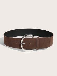 1 pieza Hebilla de metal en semicírculo de color café plateado, estilo casual y retro para mujer, cinturón ancho, adecuado para jeans, faldas, vestidos, accesorio de moda versátil para uso diario, trabajo, escuela, citas, fiestas, vacaciones - Café - Ver 2