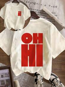 紅色 OHHI 字母印花圓領短袖 T 恤 女款 新款簡約可愛圖案休閒度假風 寬鬆修身夏季短袖上衣 - 杏色 - 查看 6
