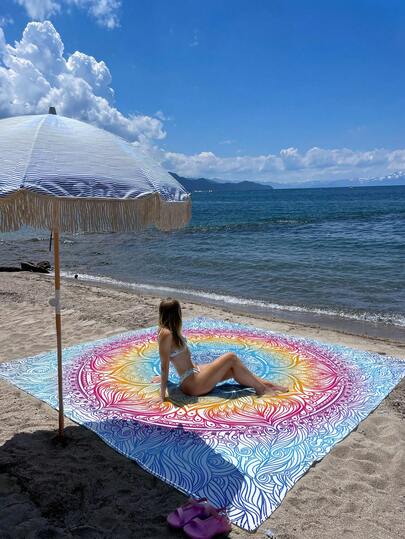 1 pieza Nuevo tapete de playa/picnic impreso digitalmente, a prueba de agua y arena, con un patrón de moda y fresco, adecuado para acampar al aire libre y picnics