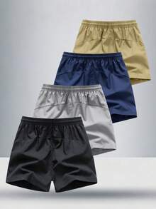 4pcs/Set Tween Boys Outdoor Sports Running Solid Color Breathable Comfortable Cooling Shorts, Summer - Black - View 2