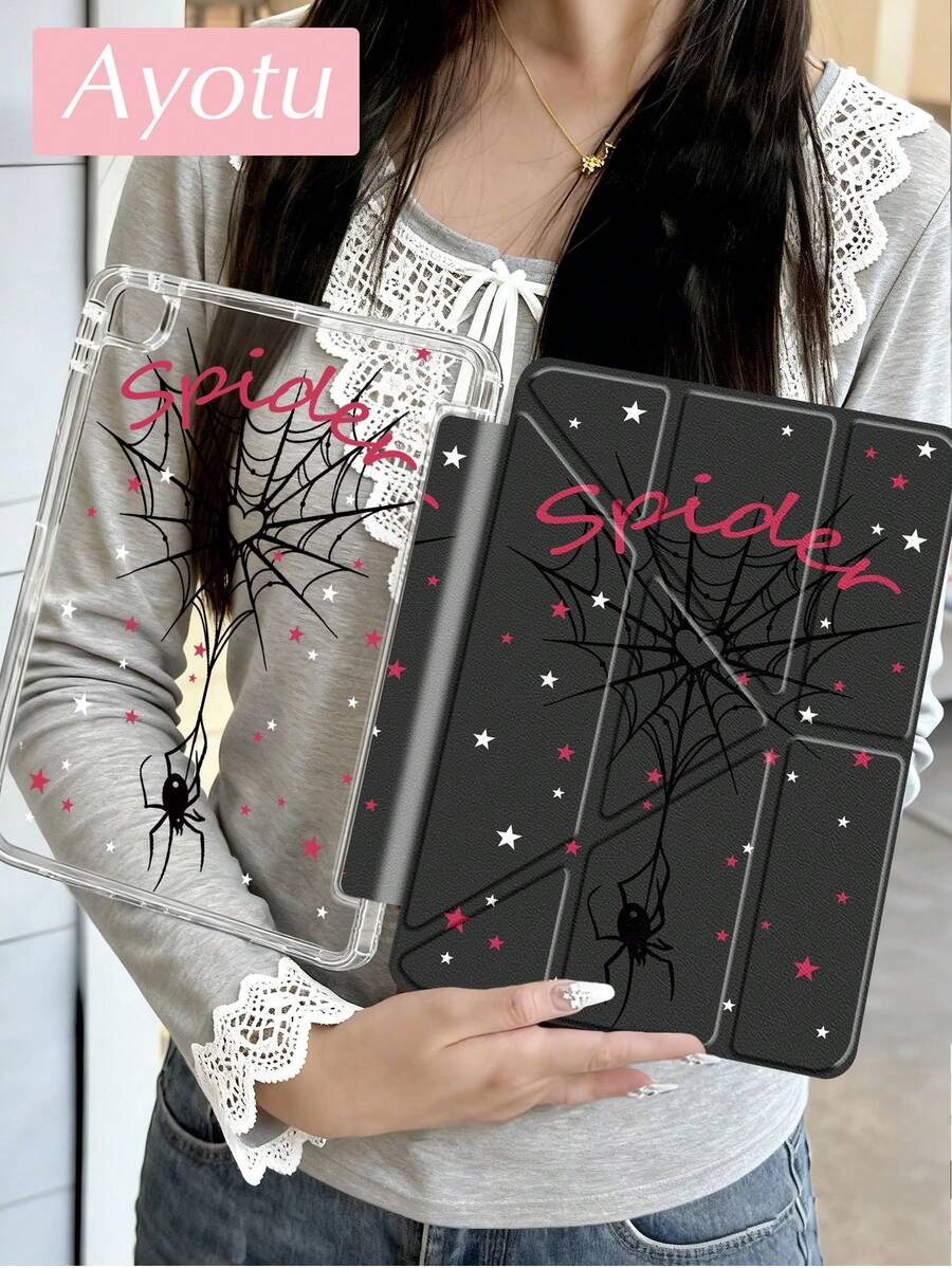 Ayotu 蜘蛛网及标语图案翻盖支架保护套，兼容 iPad A16、iPad Air 8 (M4) 2026 (11 英寸)、iPad Air 8 (M4) 2026 (13 英寸)、iPad Pro 13 12.9 英寸/11 英寸、iPad Air 11 英寸/13 英寸、iPad mini、iPad Air 11 英寸、Kindle（第 11 代，2024 年发布）、Kindle Paperwhite 第 12 代（2024 年发布）。