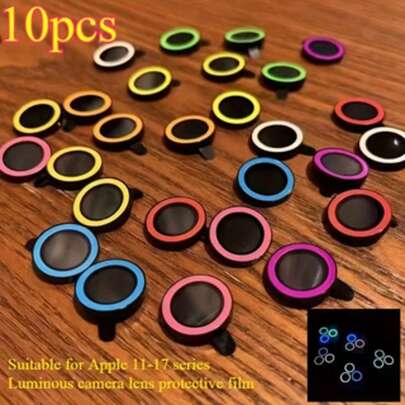 10 piezas Película protectora de lente de cámara, compatible con Apple 17/16/15/14/13/12/11 Pro Plus Mini 16E 17Air, colores aleatorios mixtos, película de protección de lente ultra alta definición, anti-arañazos, vidrio templado ultra delgado, luz nocturna