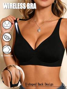 Women's Seamless Push-Up Bra, Invisible Bra, Removable Padded Black Bra - Black - View 7