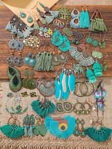 TopHanqi Ensemble de boucles d'oreilles bohèmes vintage pour femmes, boîte aveugle aléatoire de boucles d'oreilles à franges géométriques, bijoux de style Mori polyvalents - Multicolore - Voir 13
