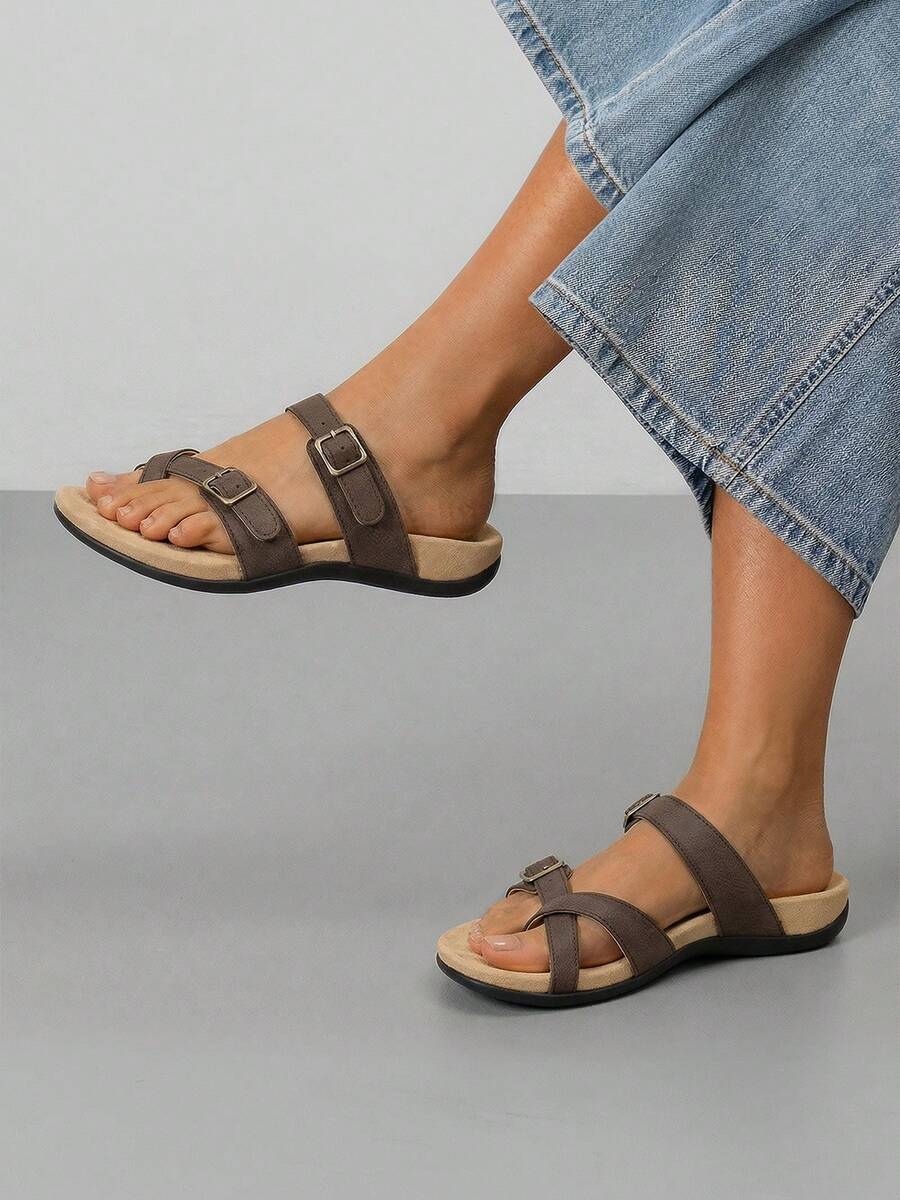 Athlefit Stylish Orthopedic Sandals For Women Wide Width Adjustable Comfort Orthotic Flip Flops With Arch Support - 棕色 - 查看 1